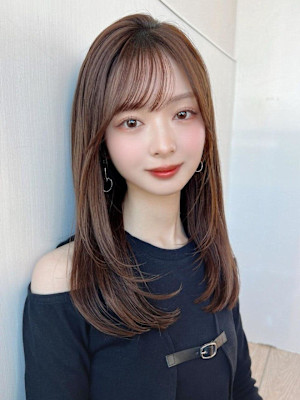 シャギーレイヤー韓国ワンホンヘアシースルーぱっつん前髪