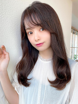 シャギーレイヤー韓国ワンホンヘアシースルーぱっつん前髪