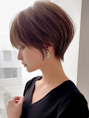 ショートヘア ハンサムショート 透明感 ベージュブラウン