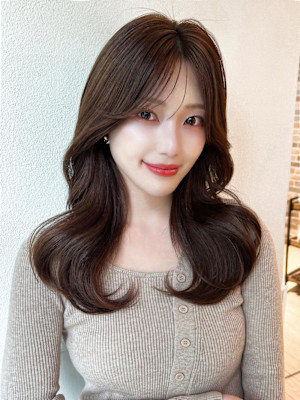 シャギーレイヤー韓国ワンホンヘアシースルーぱっつん前髪