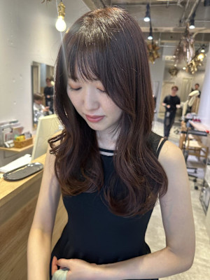 大串　ピンクベージュ　レイヤーロング