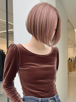 ショートボブ ハイトーン ピンクベージュ 透明感 20代