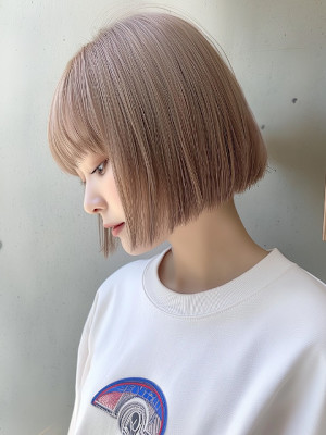 ショートボブ ミルクティベージュ 透明感 艶髪 10代20代