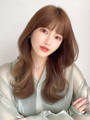 シャギーレイヤー韓国ワンホンヘアシースルーぱっつん前髪