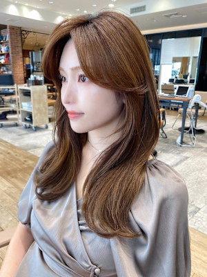 シャギーレイヤー韓国ワンホンヘアシースルーぱっつん前髪