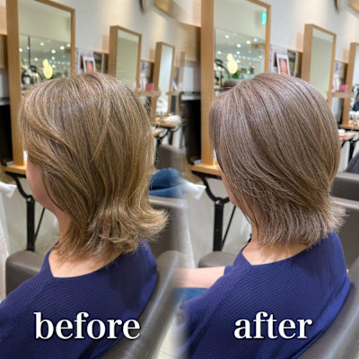 白髪ぼかし細めハイライト30代40代50代セミディ