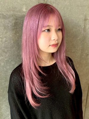 レイヤーカット 髪質改善 アッシュピンク 顔周りカット 