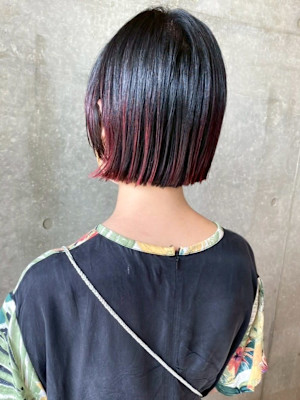 ミニボブ 大人ショート 顔周りカット ワインレッド ショート