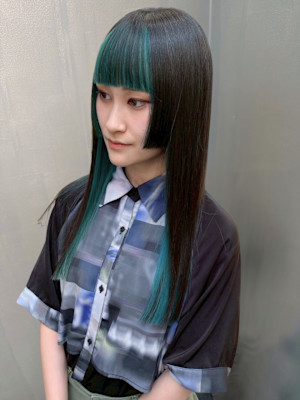 インナーカラー 姫カットレイヤー ストレート バングカラー