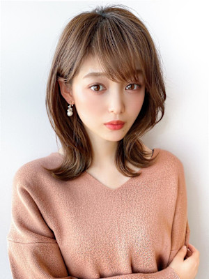 シャギーレイヤー韓国ワンホンヘアシースルーぱっつん前髪