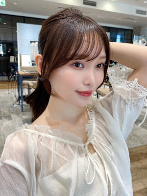 シャギーレイヤー韓国ワンホンヘアシースルーぱっつん前髪