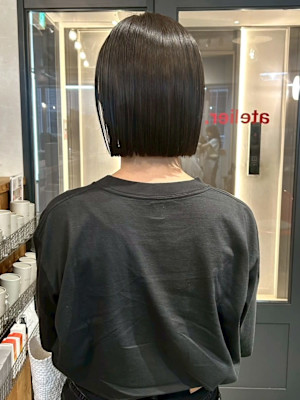 ミニボブ 切りっぱなしボブ 髪質改善 ダークブラウン 艶髪