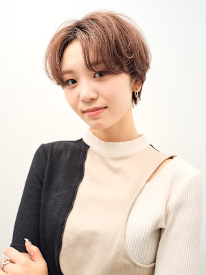 くびれヘア/アプリコットオレンジ/レイヤー/ショートボブ/韓