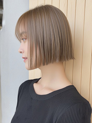 ショート ボブ 切りっぱなしボブ ミルクティーベージュ