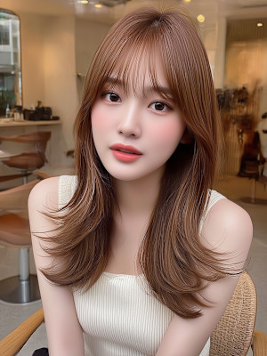 セミロング レイヤーカット 韓国ヘア 顔周り 透明感カラー