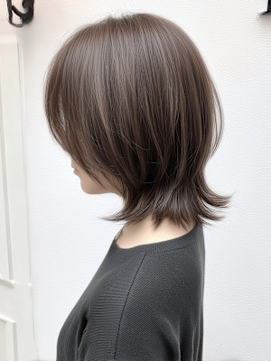 ミディアム ウルフヘア 外ハネ くびれヘア アッシュカラー