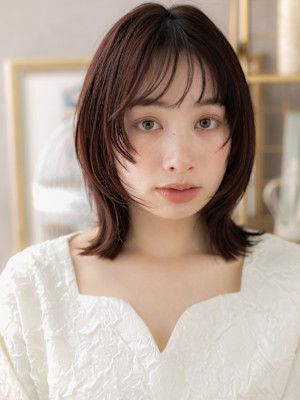 顔周りレイヤーカット韓国風小顔ウルフボブ　姫カットレイヤー