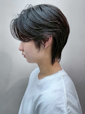 韓国マッシュブルーブラックフェザーパーマ_ba550611