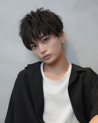 メンズマッシュフェザーパーマブルーカラー