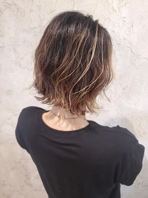 【Flor】*３Dハイライト+くびれボブ+シアゴールド