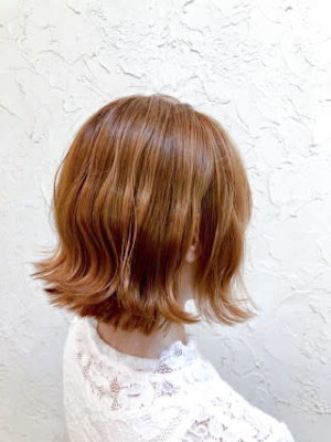 【Flor】*ハイトーン×ピーチベージュ+波巻きボブ*