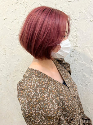 【Flor】*センターパートボブ+バーガンディレッド*