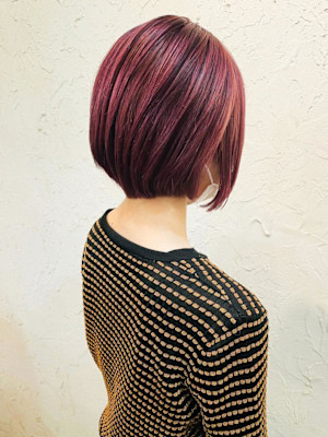 【Flor】*前下がりボブ+バーガンディピンク*