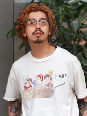 スパイラルパーマ ブリーチ ブラウン アップバング 束感