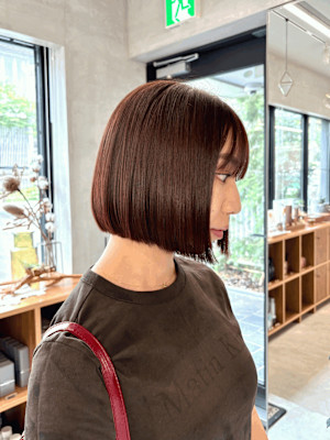 ボブ/切りっぱなし/レッドカラー