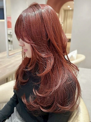 髪質改善＊アプリコットオレンジカラーロング【Zina熊本】