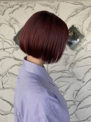 チェリーピンク|ハイトーンカラー|ボブ|切りっぱなし【花巻】