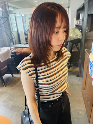 オレンジ/オレンジベージュ/顔周りレイヤー/髪質改善カラー