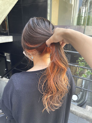 インナーカラー・オレンジ・ヘアアレンジ