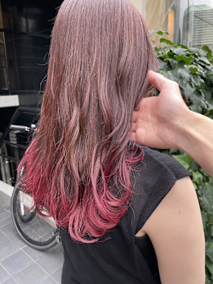 裾カラー/グラデーション/チェリーピンク/ピンクカラー