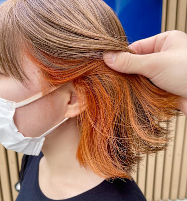 インナーカラー/イヤリングカラー/オレンジ/ベージュ