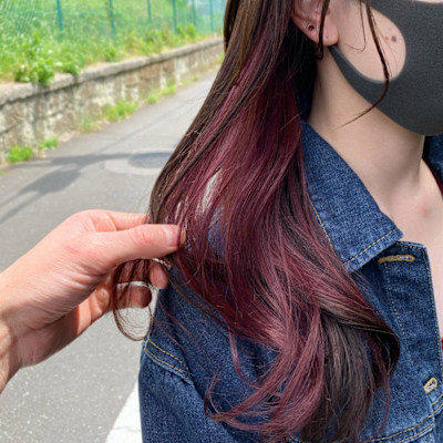 インナーカラー　ワインレッド　ボルドーカラー