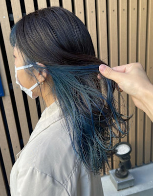 インナーカラーブルー/ネイビー/黒髪/ブルーブラック