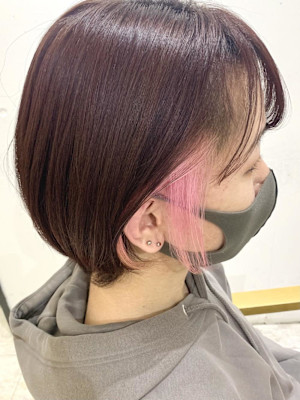 インナーカラー×ボブ　イヤーカラー