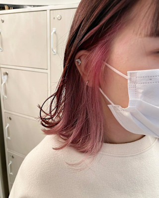 ピンクインナーカラー/外はね/ペールピンク