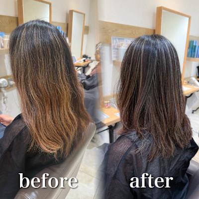 白髪ぼかし細めハイライト30代40代50代セミディ