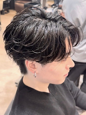 フェザーショート メンズパーマ センターパート フェザーパー