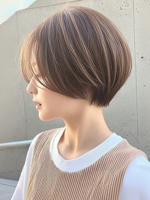 ショート 丸みボブ ハンサムショート 髪質改善 透明感カラー