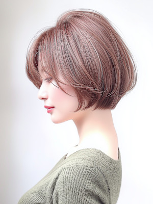 大人ショート ボブ 似合わせカット 髪質改善 ピンクブラウン