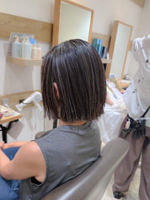 白髪ぼかし細めハイライト30代40代50代セミディ