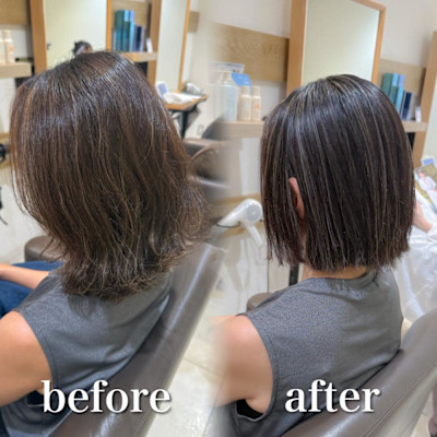 白髪ぼかし細めハイライト30代40代50代セミディ