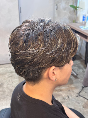 メンズツーブロックマッシュカットメッシュフェザーパーマ