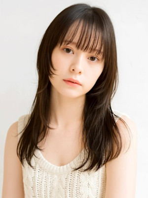 レイヤーカット 顔周りカット オリーブブラウン 20代 