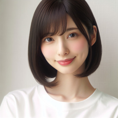 黒髪前あがり透け感多毛くせ毛顔まわりレイヤーボブ大人ショート