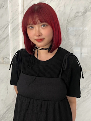 レッドカラー ワイドバング ハイトーンカラー ミディアム