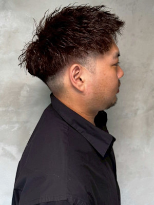 ツイストパーマ 刈り上げ マッシュ レッドブラウン